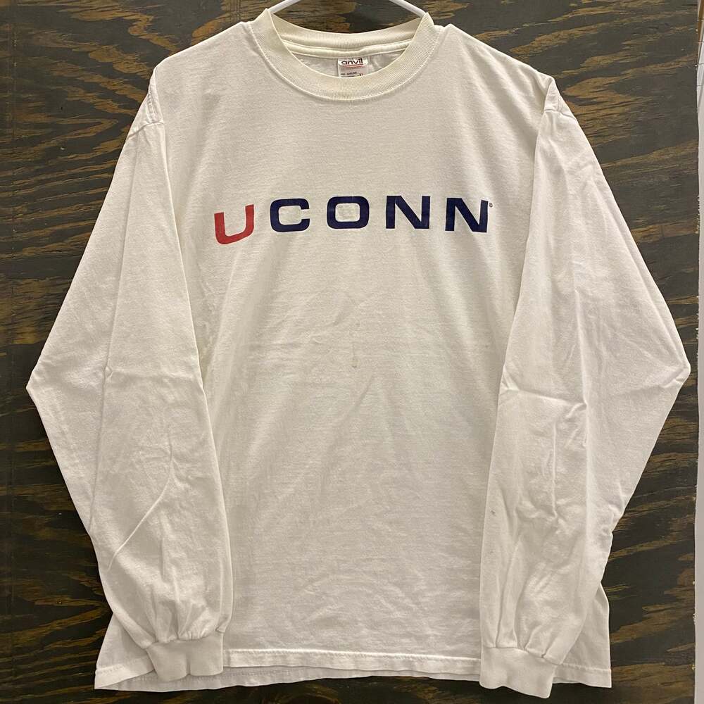 Vintage UConn Huskies Long Sleeve Shirt XL White USA Made Anvil 90s College Tee
